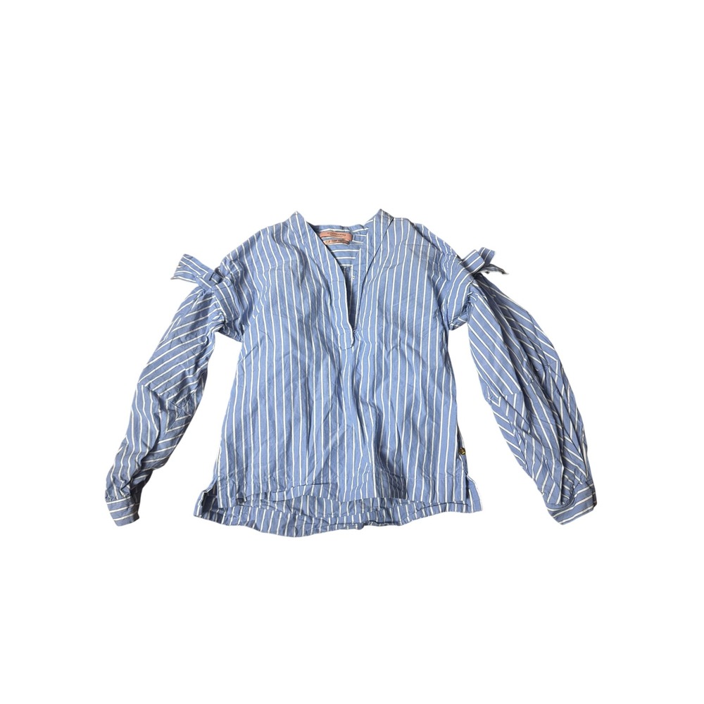Scotch Soda Girls Blue White Stripe Cold Shoulder‎ Bow Tie Sleeve Top Kids M